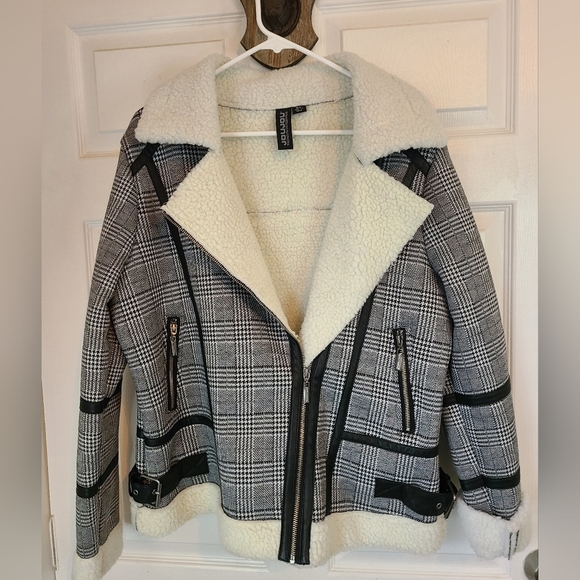 JouJou Woman's Moto Jacket, Size: XL Color: Grey and White - Picture 1 of 16